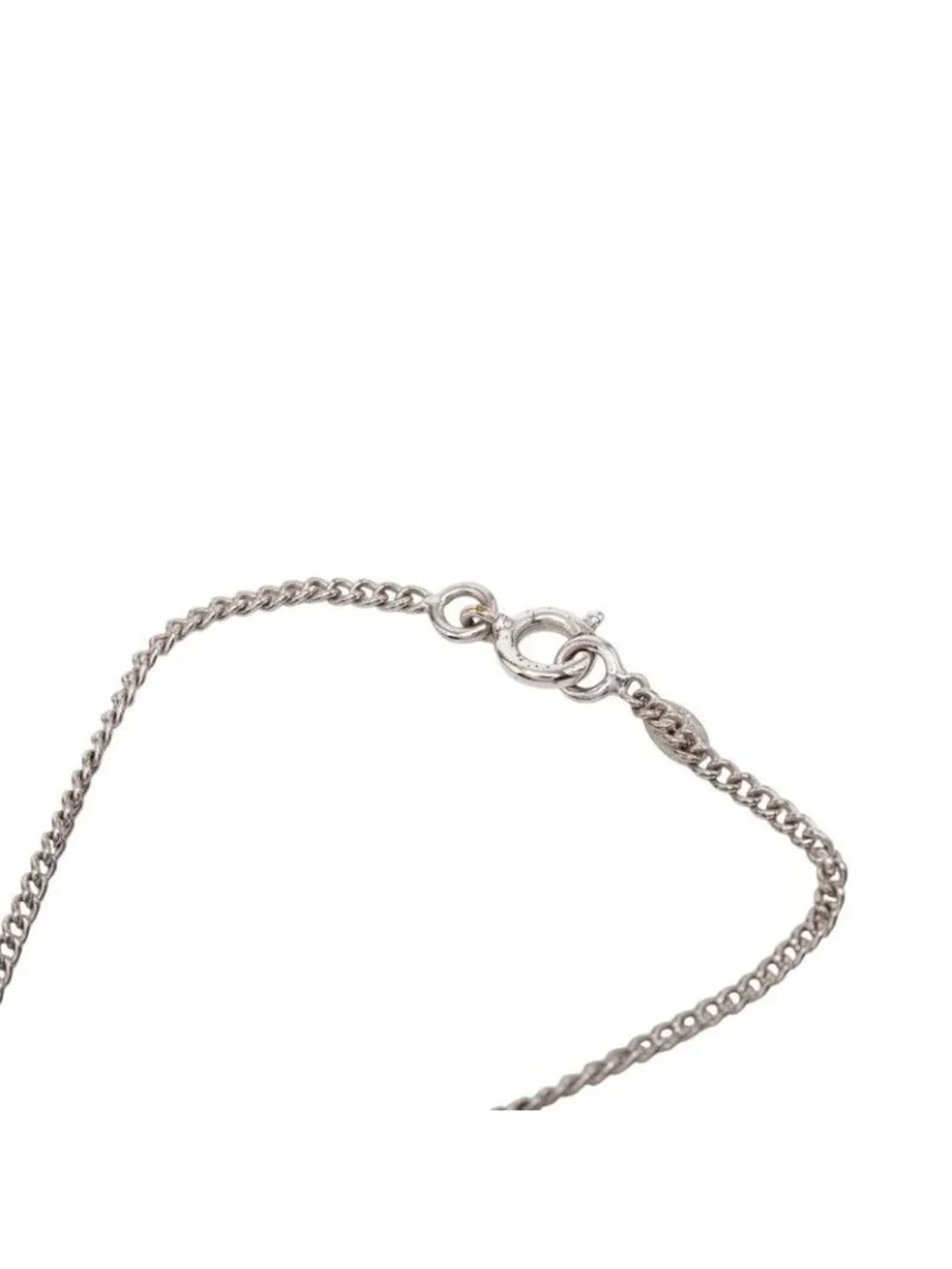 Chanel CC Logo Necklace Silver Metal Rhinestone